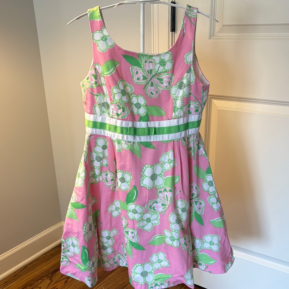 Lilly Pulitzer Green Pink A-Line Scoop Neck Dress